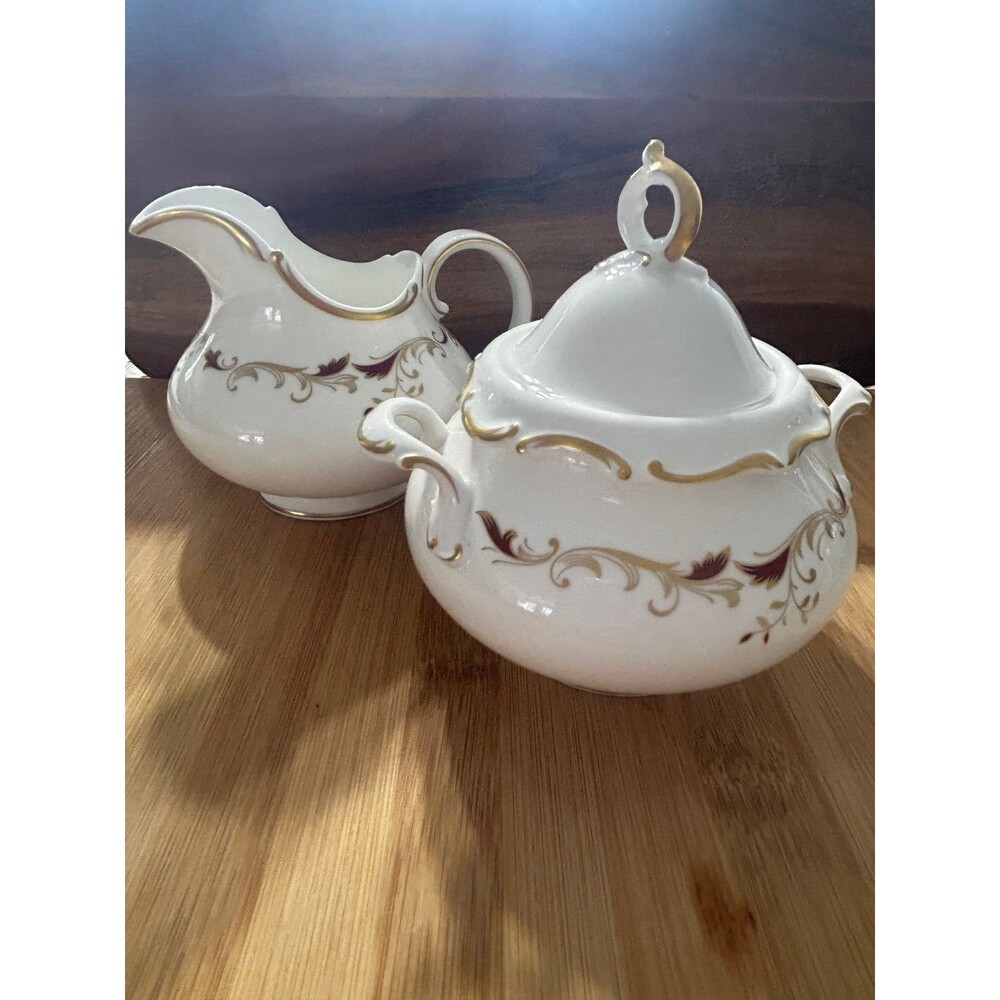 Royal Doulton White and Gold Sugar and Creamer Serveware Set